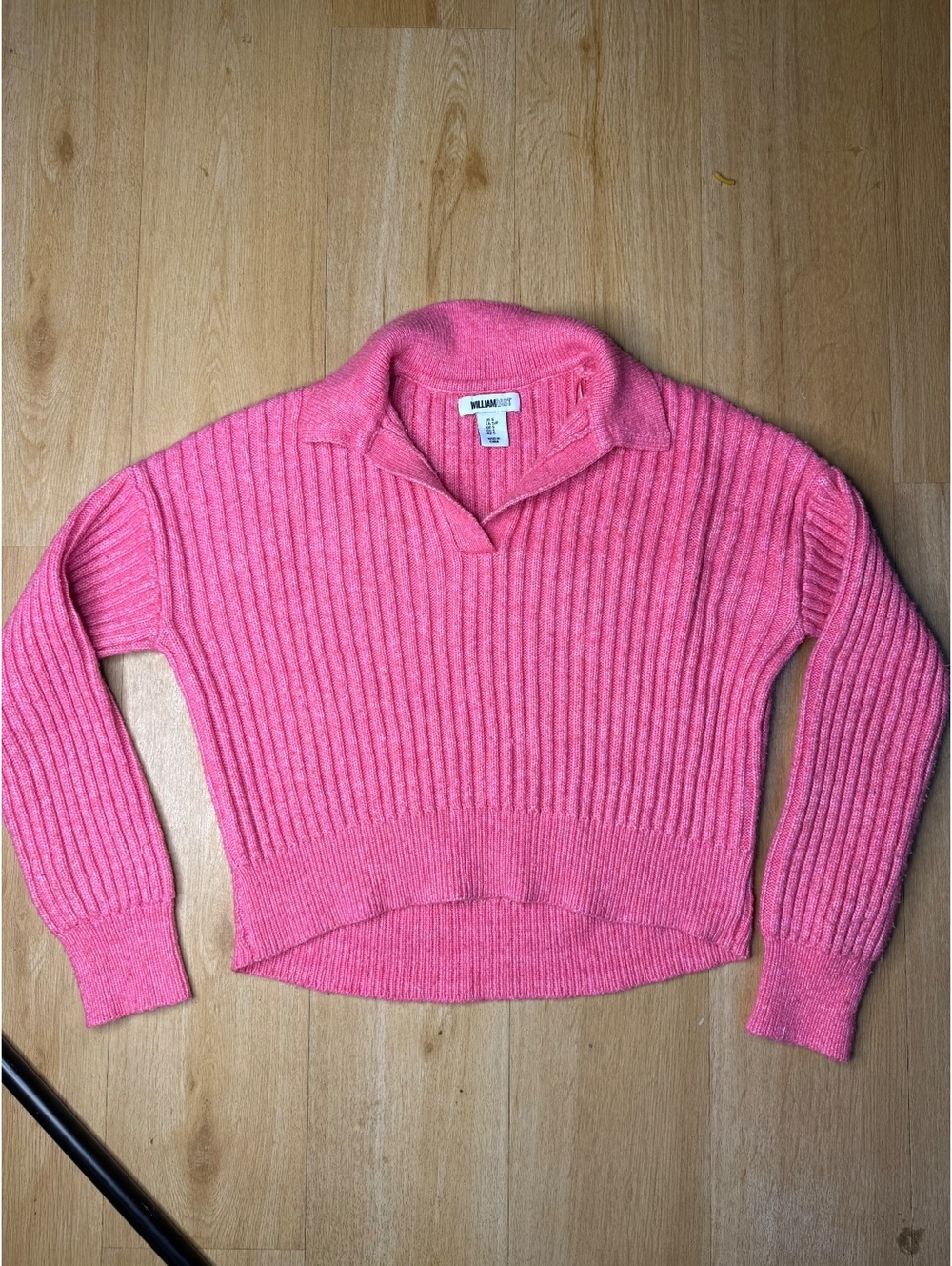 William Rast Pink Ribbed Collared Sweater V Neck Cropped Knit Pullover Small